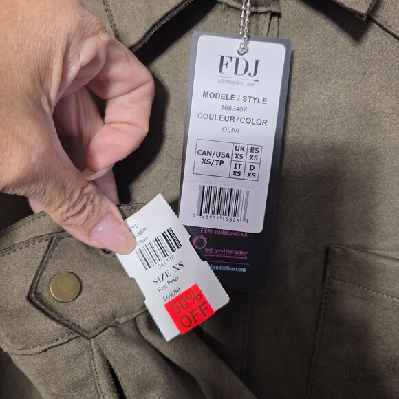 FDJ Faux Suede Boho Western Shirt Dress XS Olive Autumn Button-Down Pockets New - Picture 9 of 11